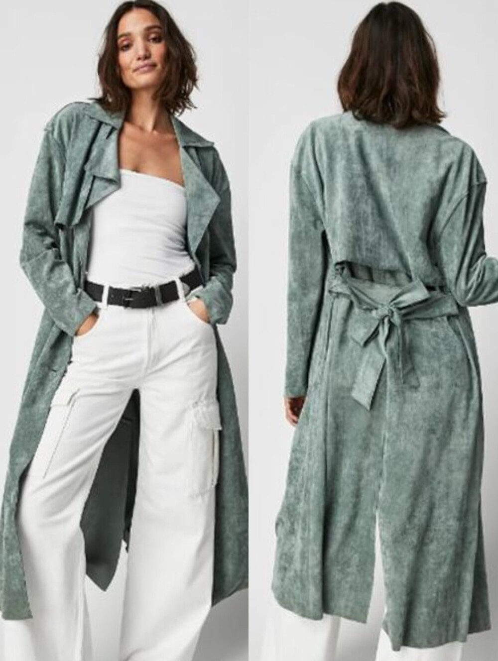 NWT Free People Blank NYC Vegan Suede Trench Coat in Olive Branch
